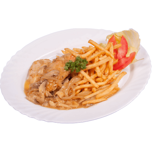 Přírodní plátek se žampiony, sedlácké brambory